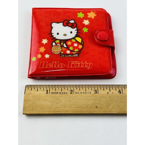 Hello Kitty Vinyl Snap Wallet Card Holder Red Vintage Sanrio 2003 Kimono Dress H - Picture 9 of 12